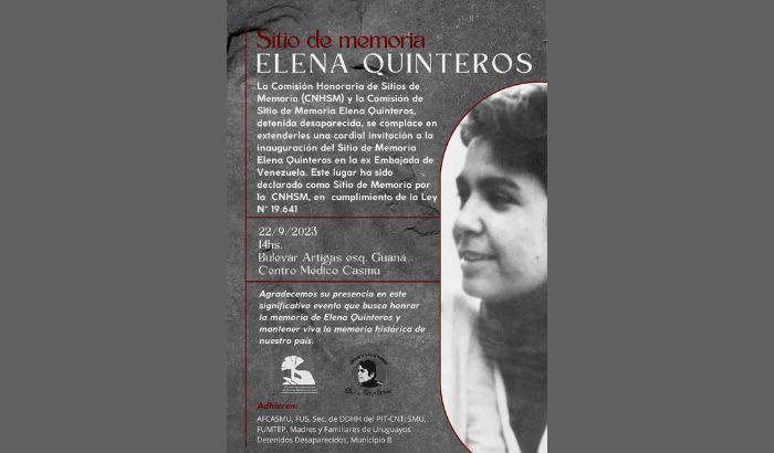 Se inaugurará el Sitio de Memoria “Elena Quinteros”