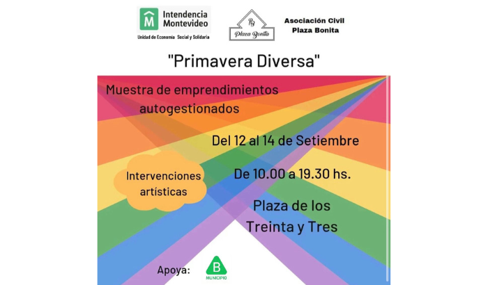En el mes de la diversidad, la Unidad de Economía Social y Solidaria de la Intendencia de Montevideo y la Asociación Civil Plaza Bonita invitan a una muestra de emprendimientos autogestionados.